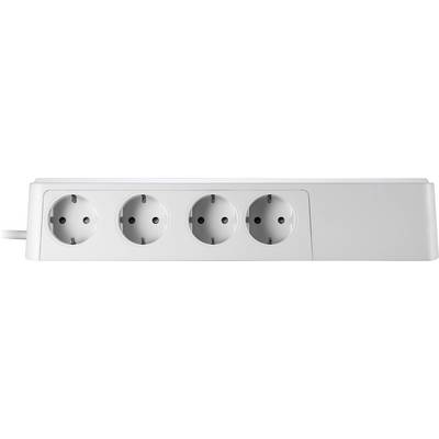 A white four-socket extension lead with no plugs connected.