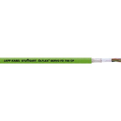 A green cable with the inscription 'Lapp Kabel Stuttgart Ölflex Servo FD 798 CP', showing several colourful, shielded cores.