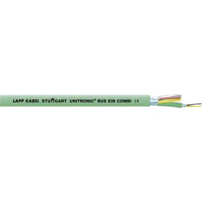 Green multi-cable with the inscription 'LAPP KABEL STUTTGART UNITRONIC® BUS EIB COMBI CE', showing multiple coloured wires at one end.