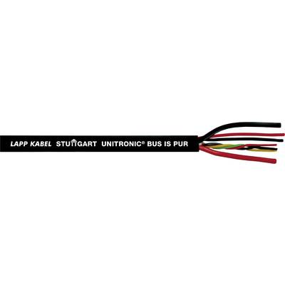 Black cable with the inscription 'LAPP CABLE STUTTGART UNITRONIC® BUS IS PUR', multiple coloured inner conductors visible.
