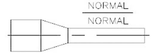 Technical drawing of a conical object labelled 'NORMAL'. Shows cross-sectional profile and proportionally accurate dimensions.