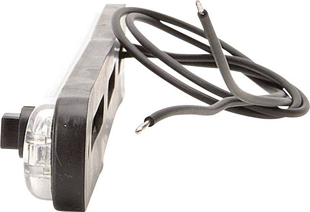 A rectangular LED light with a transparent casing, viewed from the side. Two stripped cables are visible at the top.