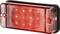 Red LED rear light with ten illuminating diodes, rectangular shape, transparent housing, suitable for vehicles.