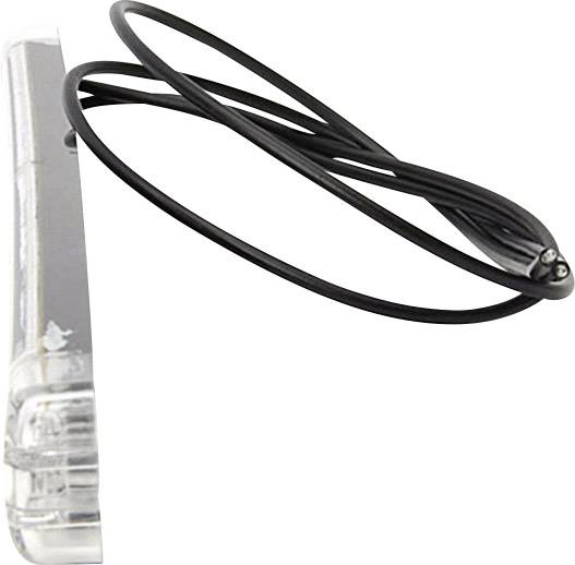 Clear plastic capsule with black cable.