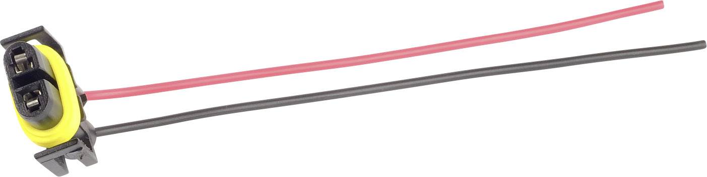 Plug with red and black cables for electrical connections.