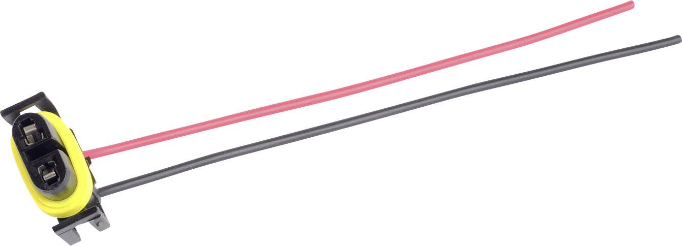 Plug with red and black cables; suitable for electrical wiring or device connection.