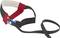 A road bike handlebar tape with red, black, and blue hook and loop fasteners.