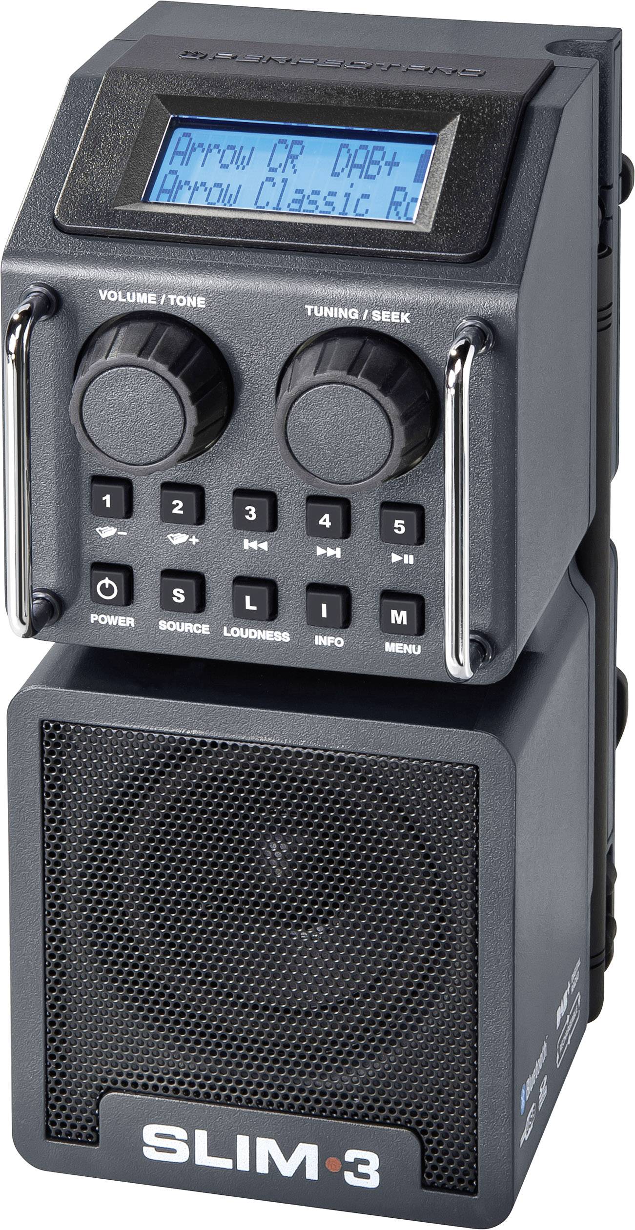 PerfectPro Slim 3 Workplace radio DAB+, FM AUX, Bluetooth, SD, USB shockproof, splashproof, dustproof, rechargeable Black