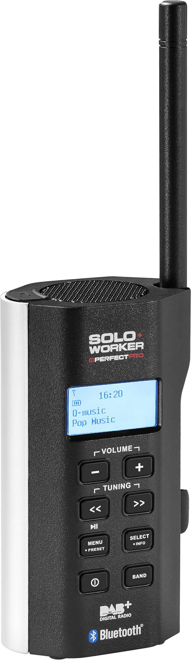 PerfectPro Soloworker DAB+ BT Workplace radio DAB+, FM AUX, Bluetooth splashproof, dustproof, shockproof, rechargeable Black