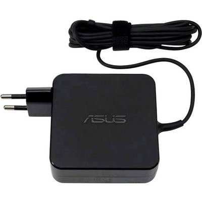 Black power supply with 'ASUS' logo and detachable cable, suitable for portable electronic devices.