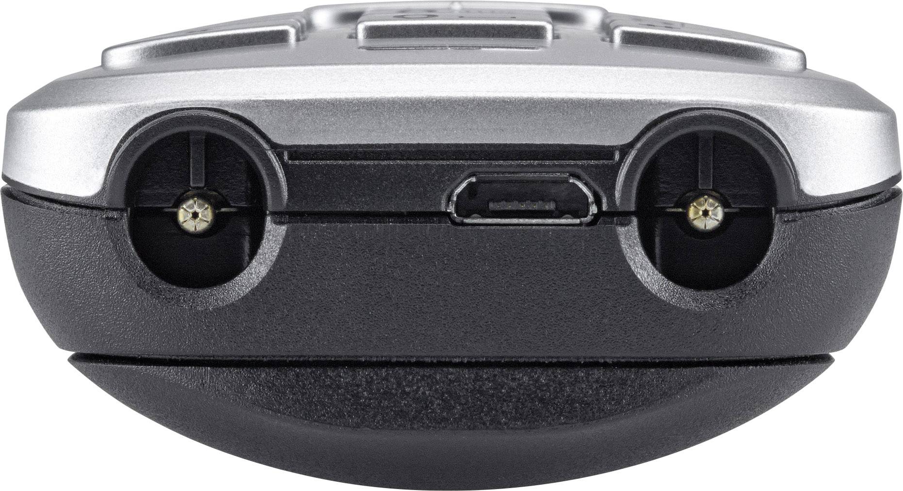 A USB charging adapter in close-up, showing the two round sockets at the bottom.