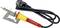 Soldering iron with yellow and red handle, black cable and European plug rests on a metal stand.