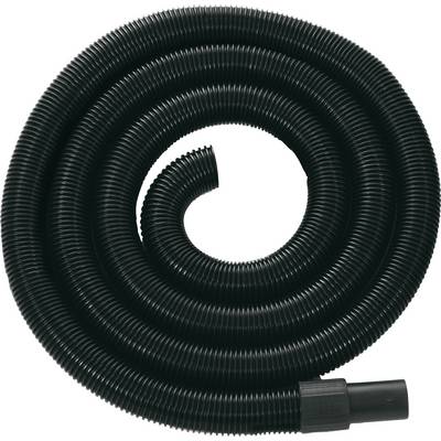A coiled, black corrugated hose, possibly for a vacuum cleaner or similar device, lies on a flat surface.