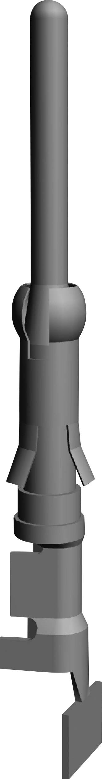 Grey Bunsen burner made of metal, vertically positioned, with sleeve and air regulation at the lower end.