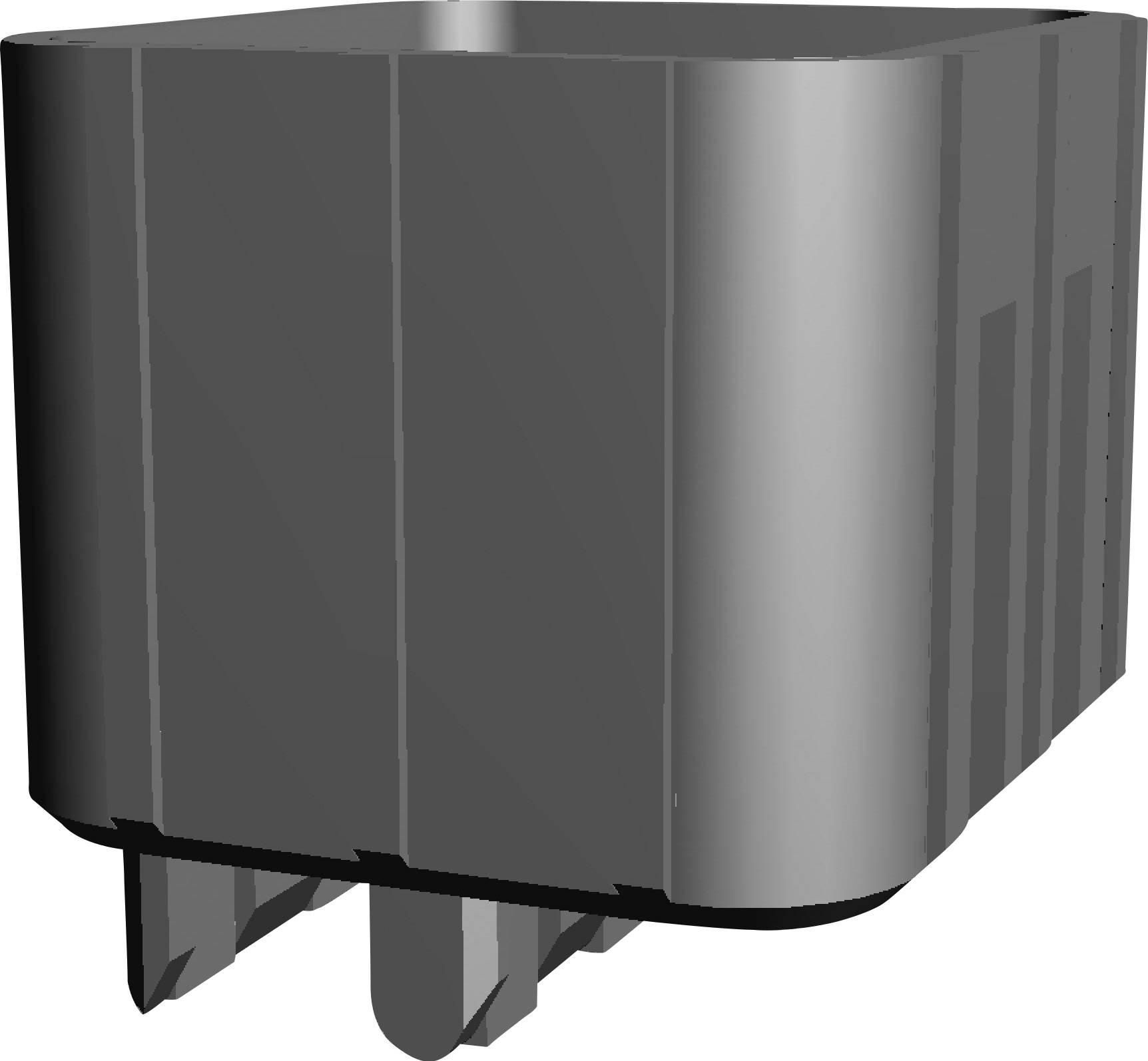 3D model of a grey, rectangular component with rounded corners.