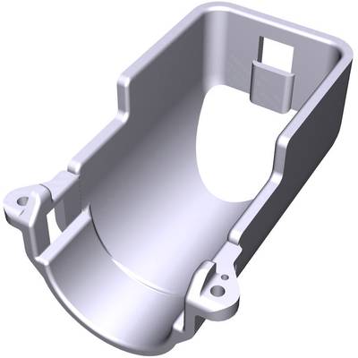 A silver metal component, curved with recesses and mounting holes, potentially part of a larger mechanical structure.