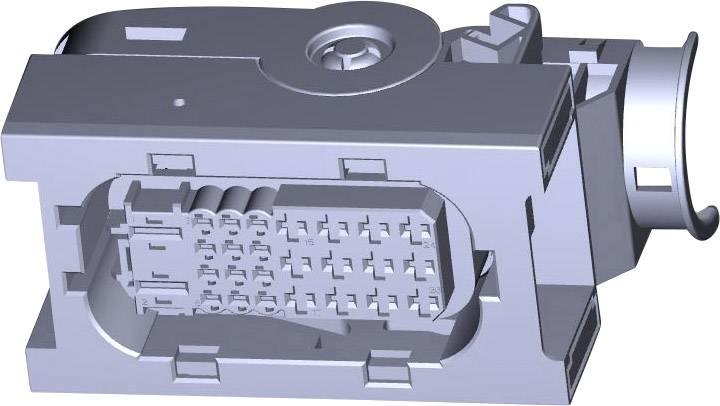Illustration of an electrical connector, side view showing connection points and construction.