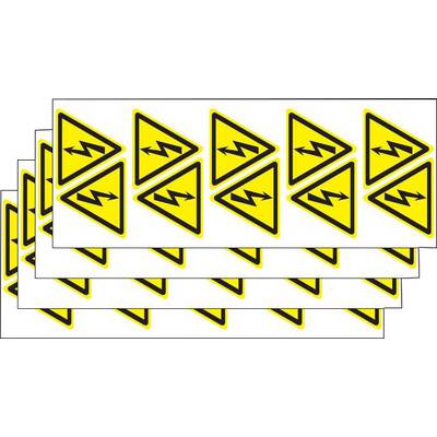Yellow warning signs with a black lightning symbol, warning of electrical danger. Symbols are arranged multiple times in rows.