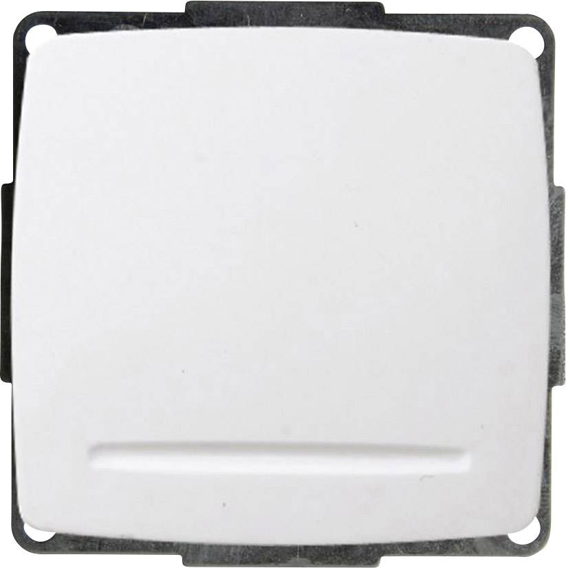 A square light switch in white with a simple, smooth surface without visible labelling or decoration.