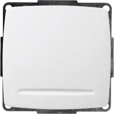 A square light switch in white with a simple, smooth surface without visible labelling or decoration.