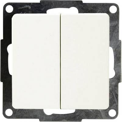 Two white rocker switches side by side in a square frame, for controlling electrical devices.