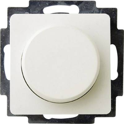 A round, white rotary switch mounted on a square metal frame, suitable for light control in a building.