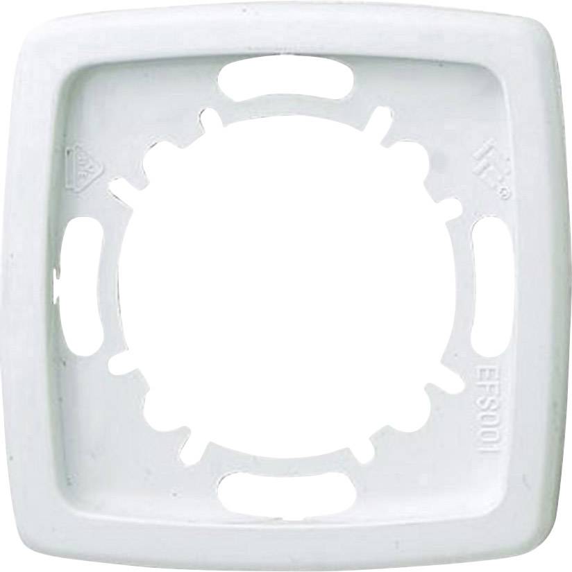 A white square adapter ring for smoke detector mounting with grooves and holes for fastening.
