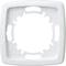 A white square adapter ring for smoke detector mounting with grooves and holes for fastening.