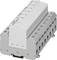 Surge Protection Device: Grey-white module for electrical installations, mountable on DIN rail.