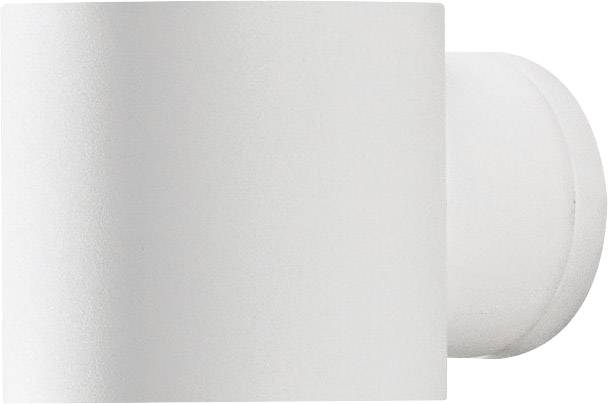 White, cylindrical wall-mounted bracket, presumably for a light fitting, made of metal.