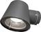Black wall light with cylindrical shade, directed downwards. Suitable for exterior areas.