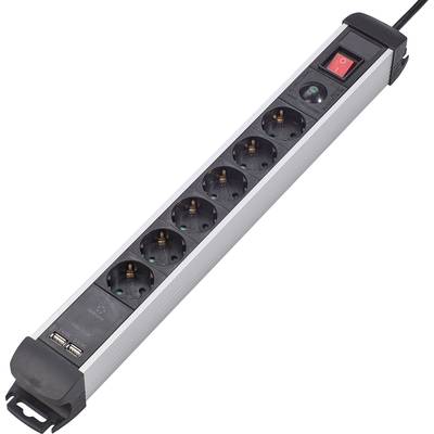 Image of Renkforce 815A-CMB-SUSB Power strip (+ switch) 6x Black, Silver PG connector 1 pc(s)