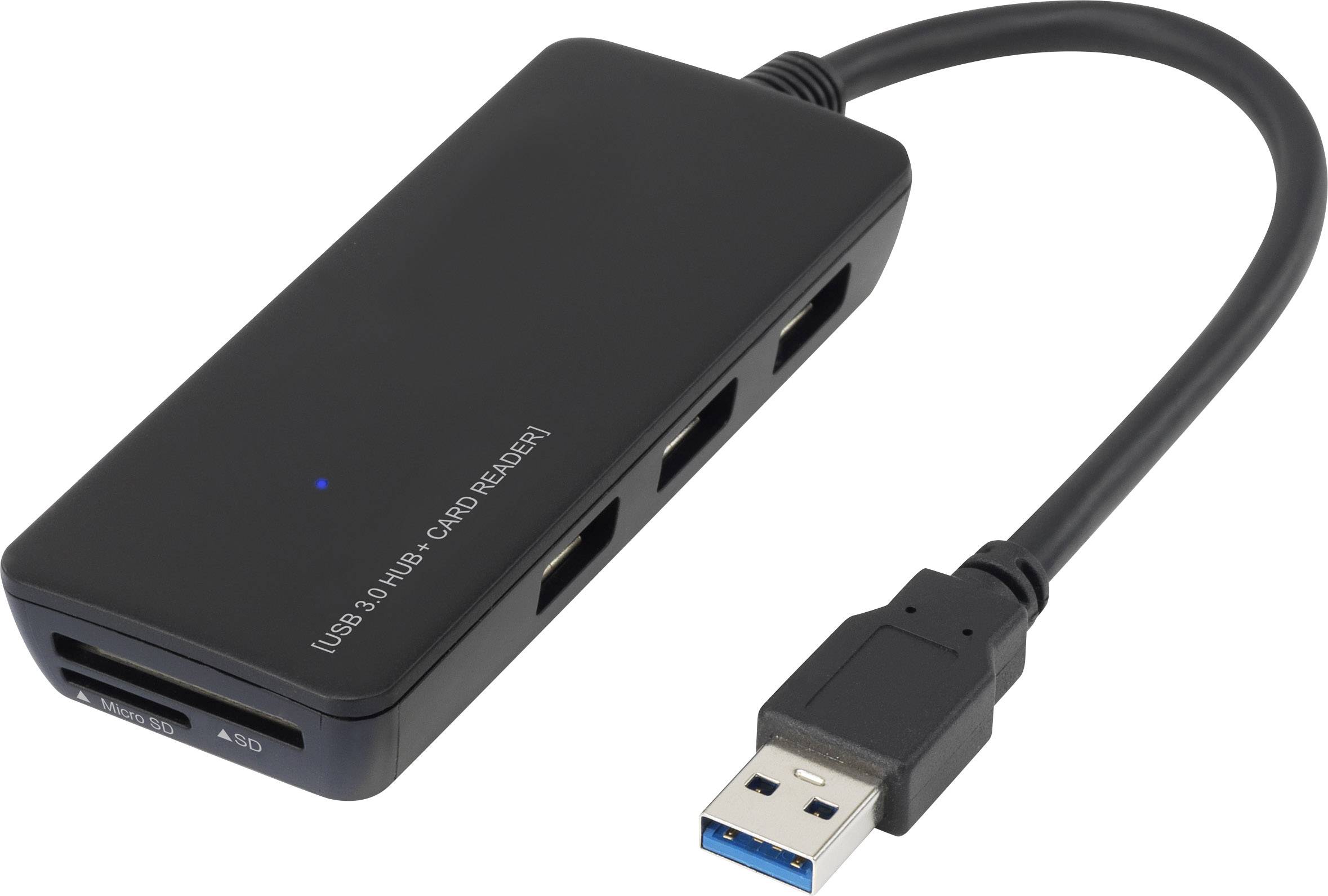 Renkforce 3 ports USB 3.2 1st Gen (USB 3.0) hub + built-in SD card reader Black