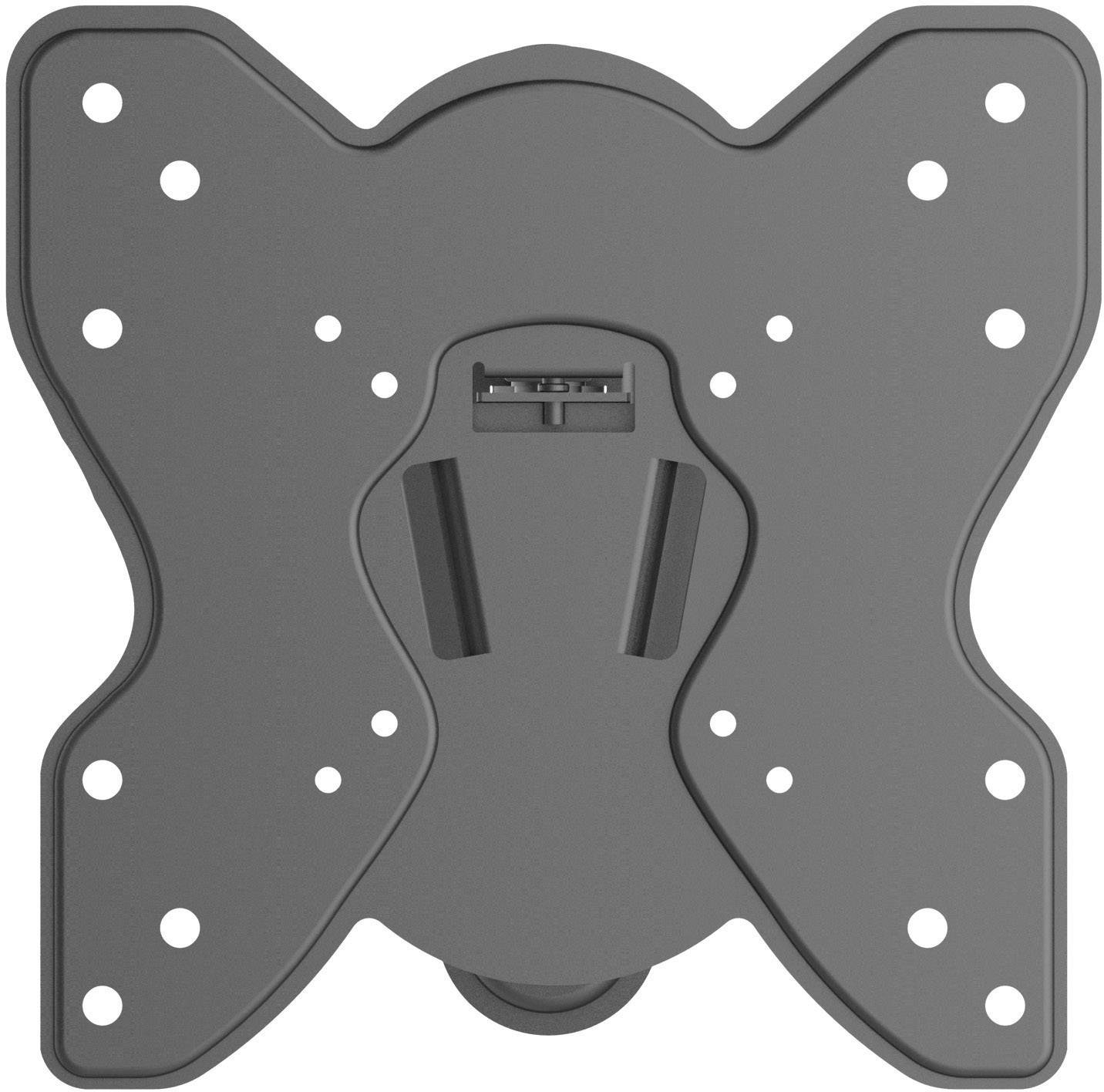 Black TV wall mount in X-shape with multiple mounting holes. It offers flexible mounting options for screens.