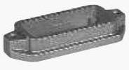 A grey rectangular metal part with ribbed edges and two drill holes at the ends, presumably for mounting purposes.