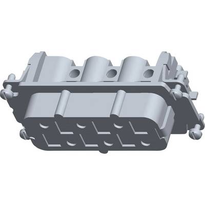 A grey technical component, possibly part of a larger mechanical system, with rounded edges and multiple mounting holes.