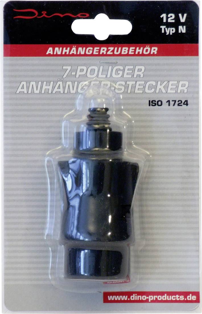 A packaging with a 7-pin trailer plug, 12 V, Type N, from 'Dino'. Product reference: ISO 1724.
