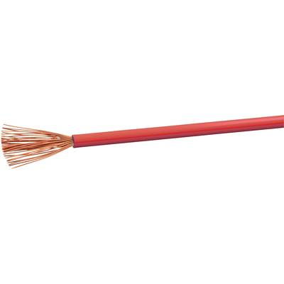 Red electrical cable with exposed copper wire strands at the end, showing a fine distribution of wires for power distribution.