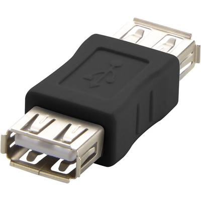 A black USB adapter with two female USB ports facing each other.