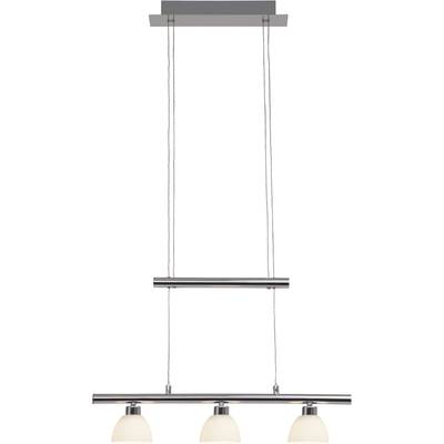 A contemporary suspended ceiling light with three frosted glass globe-shaped shades connected at the bottom.
