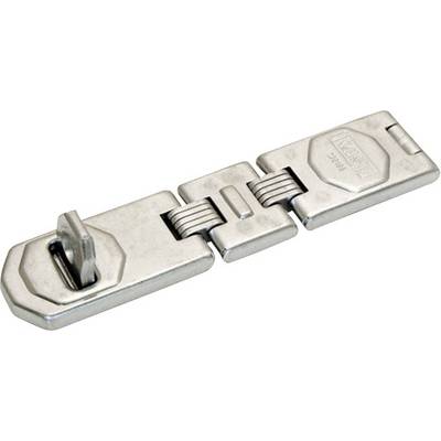 Metal hinge with integrated bolt in an open position, suitable for securing doors or gates.