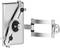 Metallic wall-mounted monitor bracket with flexible arm; adjustable for various screen sizes.