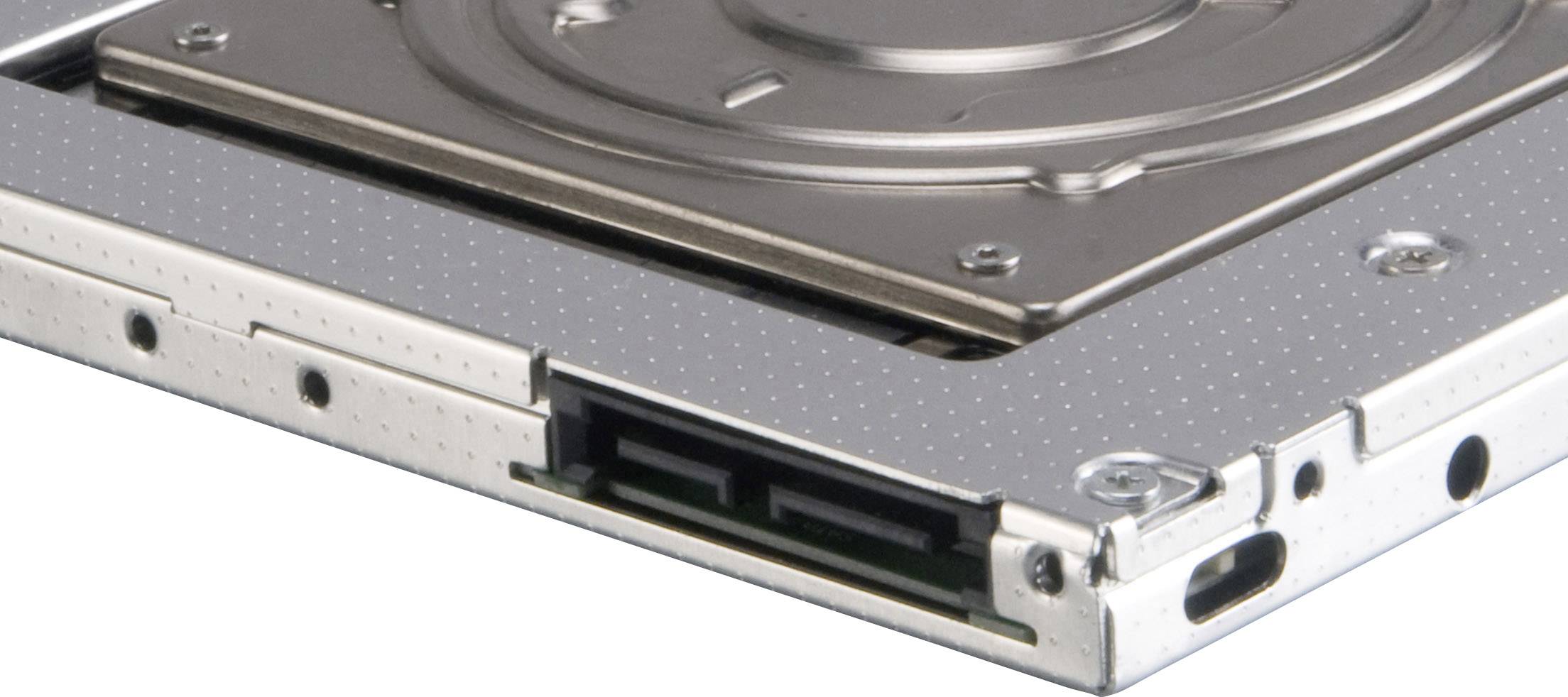 Close-up of a SATA hard drive, showing the connection area and metal casing, without any additional labelling or decorations.
