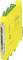 Yellow electronic device with green ports on top and symbols and text on the front face. Used for industrial control systems.