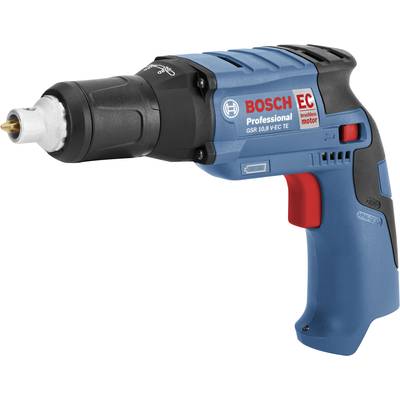 A blue Bosch Professional cordless screwdriver model GSR 10.8 V-EC with an ergonomic handle and EC motor, suitable for screw-driving tasks.