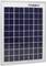 A rectangular solar panel with several dark blue, square cells in a white frame. A barcode at the top.