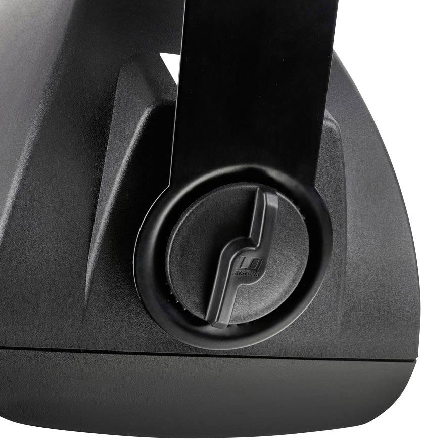 Close-up of a black rotary control knob on a device. The knob is circular and features an arrow marker.