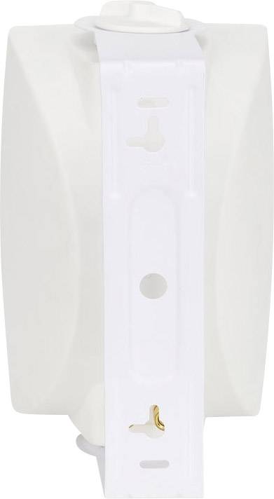 A white, cuboid device, likely an electrical switch or socket, with a visible mounting bracket.