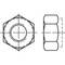 Technical drawing of a hexagonal nut: top and side view, with diameters and thread lines.