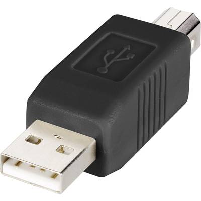 A USB adapter with a USB-A plug on one side and a USB-B plug on the other, black, for data transfer.